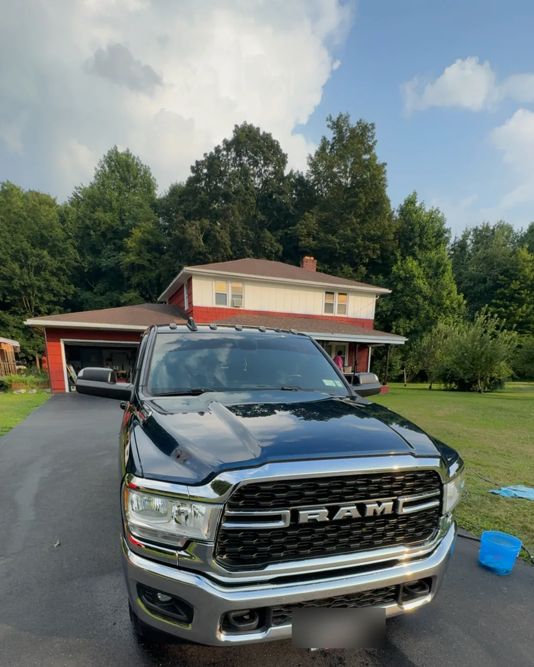Blue Dodge Ram front end after mobile exterior detailing