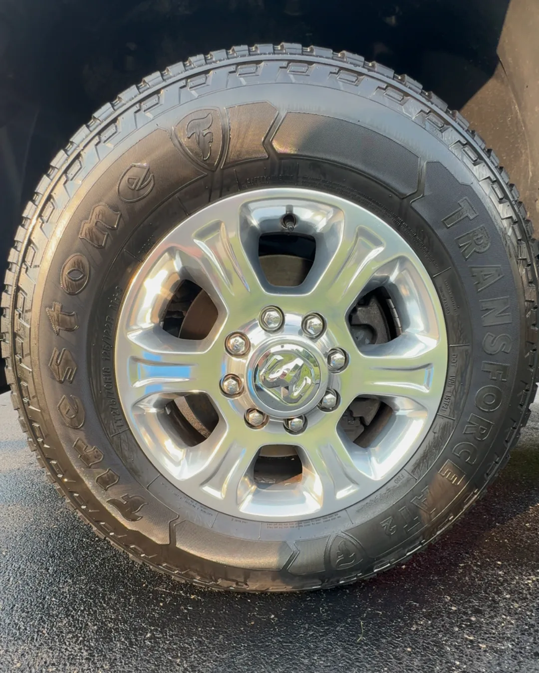 Clean Dodge Ram wheel and tire after detailing